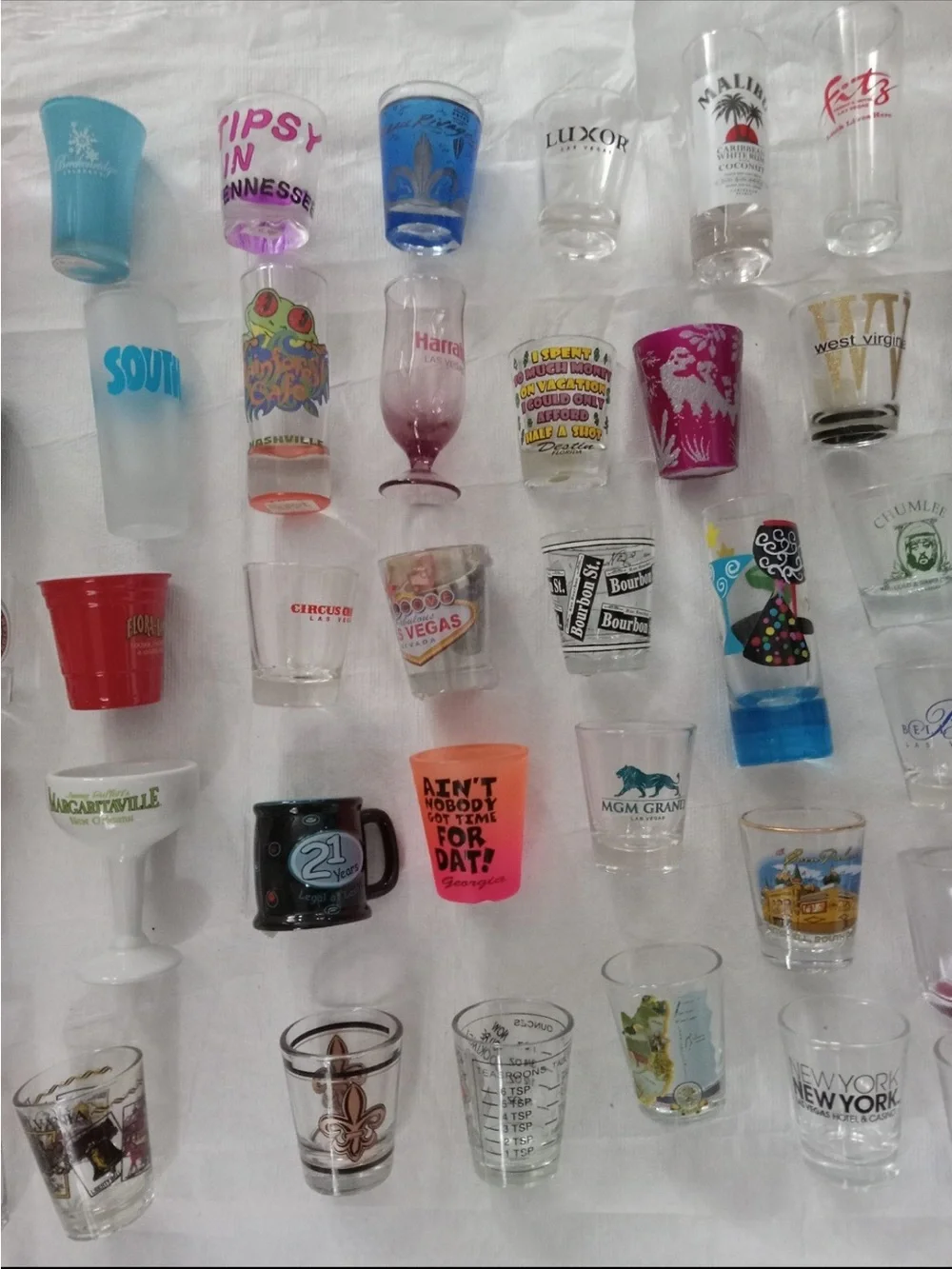 52 Souvenirs Shot Glasses, from USA to Overseas ,Coin, Trinkets, 3 bottles